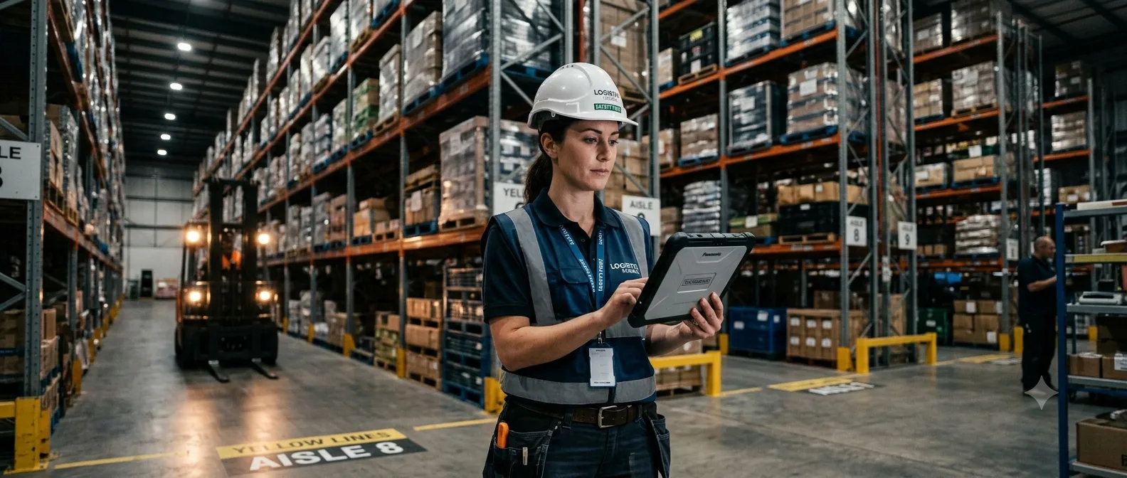 Entrepôt logistique avec rayonnages de stockage en hauteur