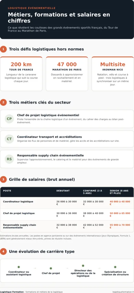 Infographie logistique événementielle : métiers, salaires et formations en chiffres